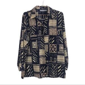 Liz Baker Vintage Geometric Collage Long Sleeve Button Down size large